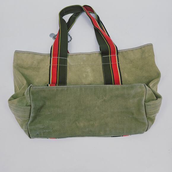 Y2K Kipling Conor Military Green Canvas Large Tote Bag Double Handle & bag charm - Picture 10 of 12